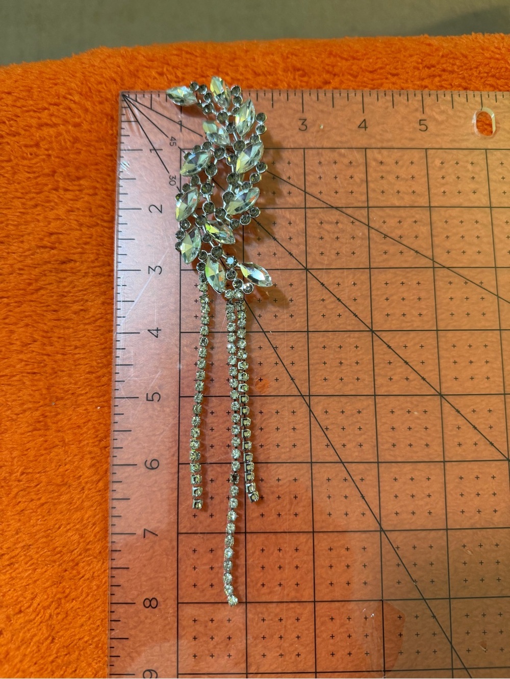 Large Rhinestone Statement Brooch AB Crystal Floral Pin Dangle Tassels 8” NWT